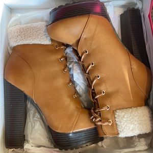 Cognac Ankle Laced Fur Boots